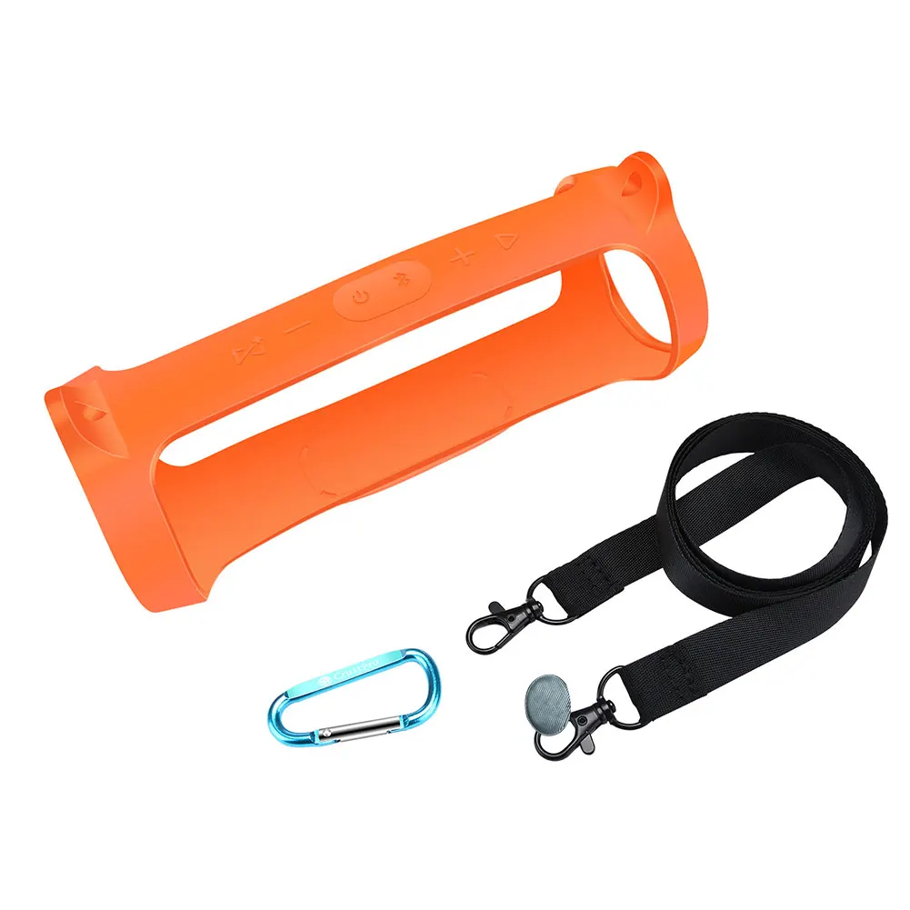 Orange Силиконовый динамик с Bluetooth Анти-потеря покрытия плечевой ремень портативный с карабином защитный чехол крюк хранения для JBL Charge 4 - Цвет: Orange