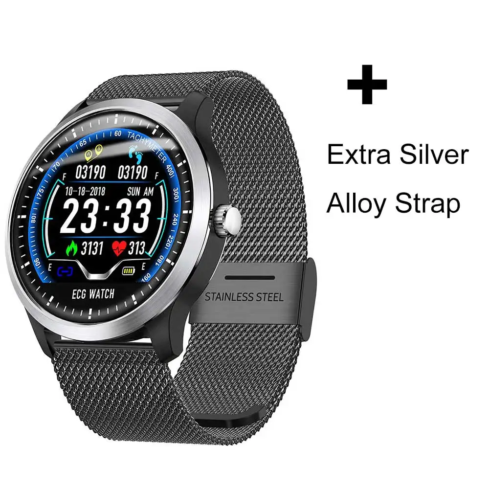 Extra Silver strap LEMFO ЭКГ PPG умные часы пульсометр Монитор артериального давления электрокардиограф ЭКГ дисплей Водонепроницаемый N58 умные часы для мужчин и женщин - Цвет: Extra Silver strap
