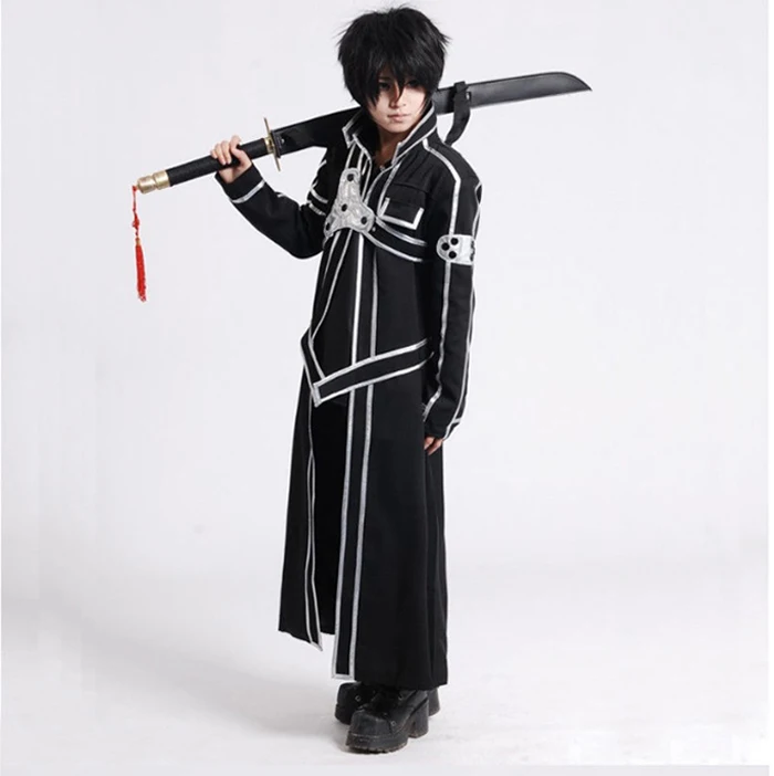 Меч Арт онлайн косплей костюм Kirigaya Kazuto халат аниме SAO Kirito Длинный плащ(плащ+ пояс+ лямки