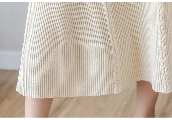 Осень зима теплая трикотажная длинная юбка миди Женская корейская мода трапециевидная Высокая талия юбка Женская Офисная женская бежевая
