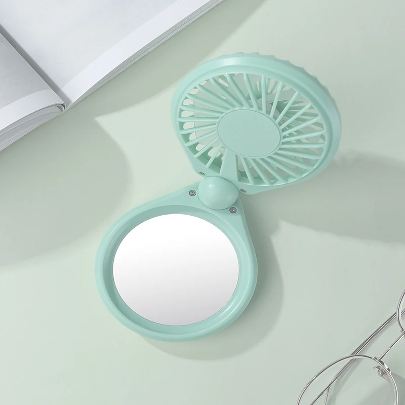 green USB мини-вентилятор со светодиодным зеркалом зеркало для макияжа с лампой для зарядки женщин с подсветкой Макияж Красота мини портативный маленький вентилятор - Цвет: green