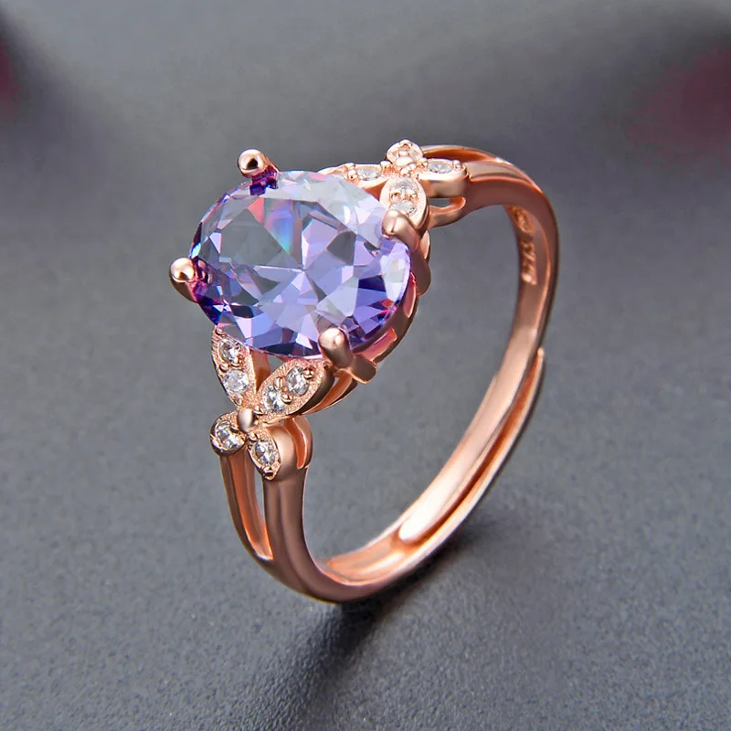 Bague Ringen взрывное S925 Серебряное кольцо из циркона с 8*10 мм аметистом цвета розового золота Бабочка свежий элегантный темперамент