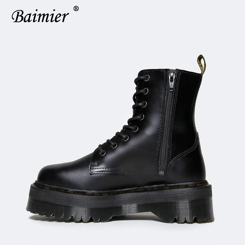 Черные ботильоны Baimier из лакированной кожи для женщин ботинки на платформе со