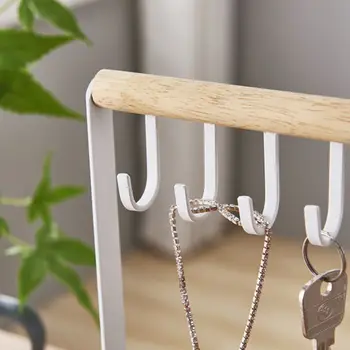 

Jewelry Display Tray Stand with Wooden Ring Storage Hook Necklace Ring Holder P0RF