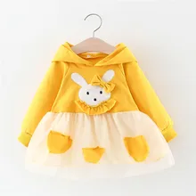 Модное платье с капюшоном для новорожденных девочек от 0 до 2 лет, платье на день рождения для девочек Новинка года, детское платье принцессы с милым кроликом
