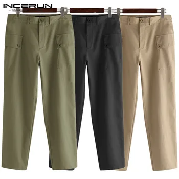 

INCERUN Men Cargo Pants Joggers Pockets Button Streetwear Solid Color Casual Long Trousers Loose Pantalones Hombre Plus Size 5XL