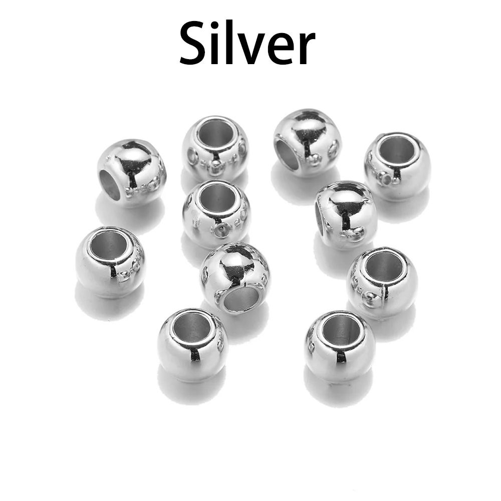 Silver 100 шт Диаметр 4 6 8 10 12 мм бусины с большим отверстием розовое золото с родиевым покрытием Бусины-разделители для изготовления ювелирных изделий Diy CCB(не металл) аксессуары - Цвет: Silver