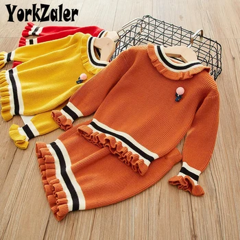 

Yorkzaler Autumn Winter Kids Clothing Set For Girl Printed Striped Children 2pcs Outfits Knitted Cute Halloween Costume 24-6Y