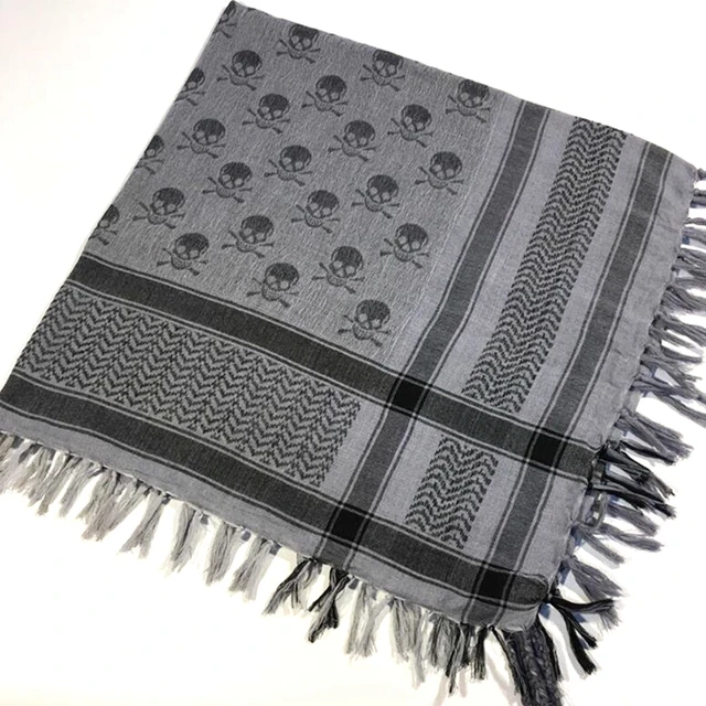 Outdoor Arab Keffiyeh Shemagh Scarf Hiking Military Tactical Hunting Camping Scarves with Tassel Desert Scarf Army Headshawl gray