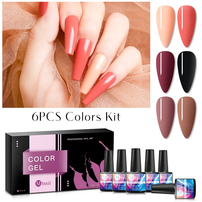 Mtssii 6PCS UV Pure Color Gel Nail Polish Set Nails Soak Off Manicure Semi Permanent UV LED Art Lacquer For Nail Art Lacquer
