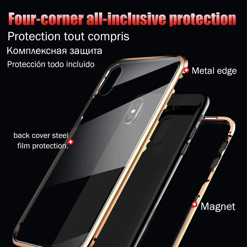 360 магнитный адсорбционный металлический чехол для телефона для iPhone 6 6s 8 7 Plus закаленное стекло задняя крышка для iPhone X 11 11R XS Чехлы для MAX XR