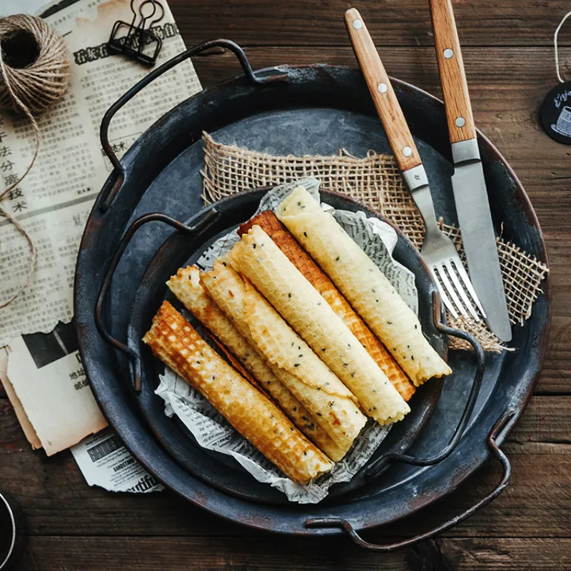 

Retro Metal Plate With Handles Dinner Plates Handcrafted Vintage Tableware Food Tray Home Decoration Dishes And Plates Sets