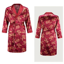 Размера плюс Домашняя одежда шелковая ночная рубашка Для мужчин банный халат с изображением тигра Ночная Сорочка свободного Свадебные robesilky Длинные рукава Sleeprobe халат Для мужчин