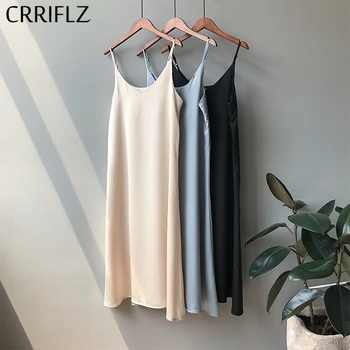 

Spring summer 2020 Woman Tank Dress Casual Satin Sexy Camisole Elastic Female Home Beach Dresses v-neck camis sexy dress CRRIFLZ