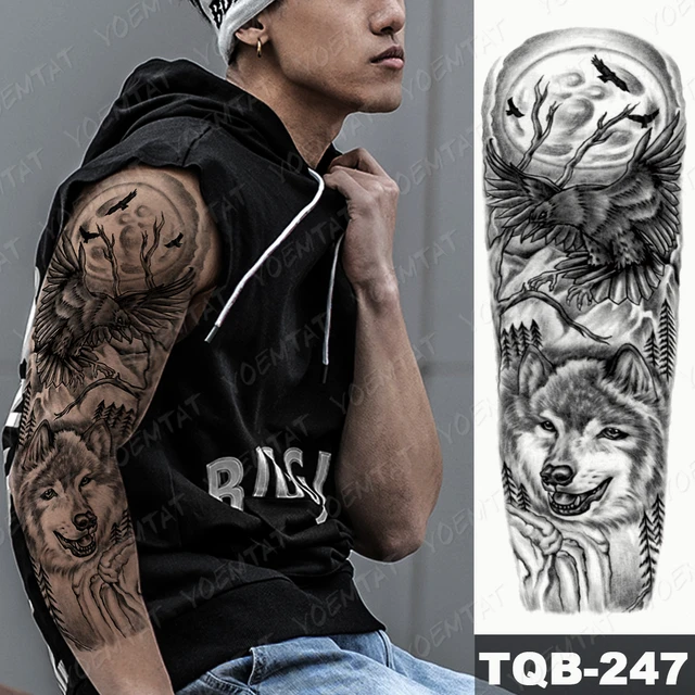 Manga de tatuaje temporal de leopardo de león para hombres y mujeres,  tamaño grande, de brazo completo, bosque de lobos, tribales, manga de  tatuajes