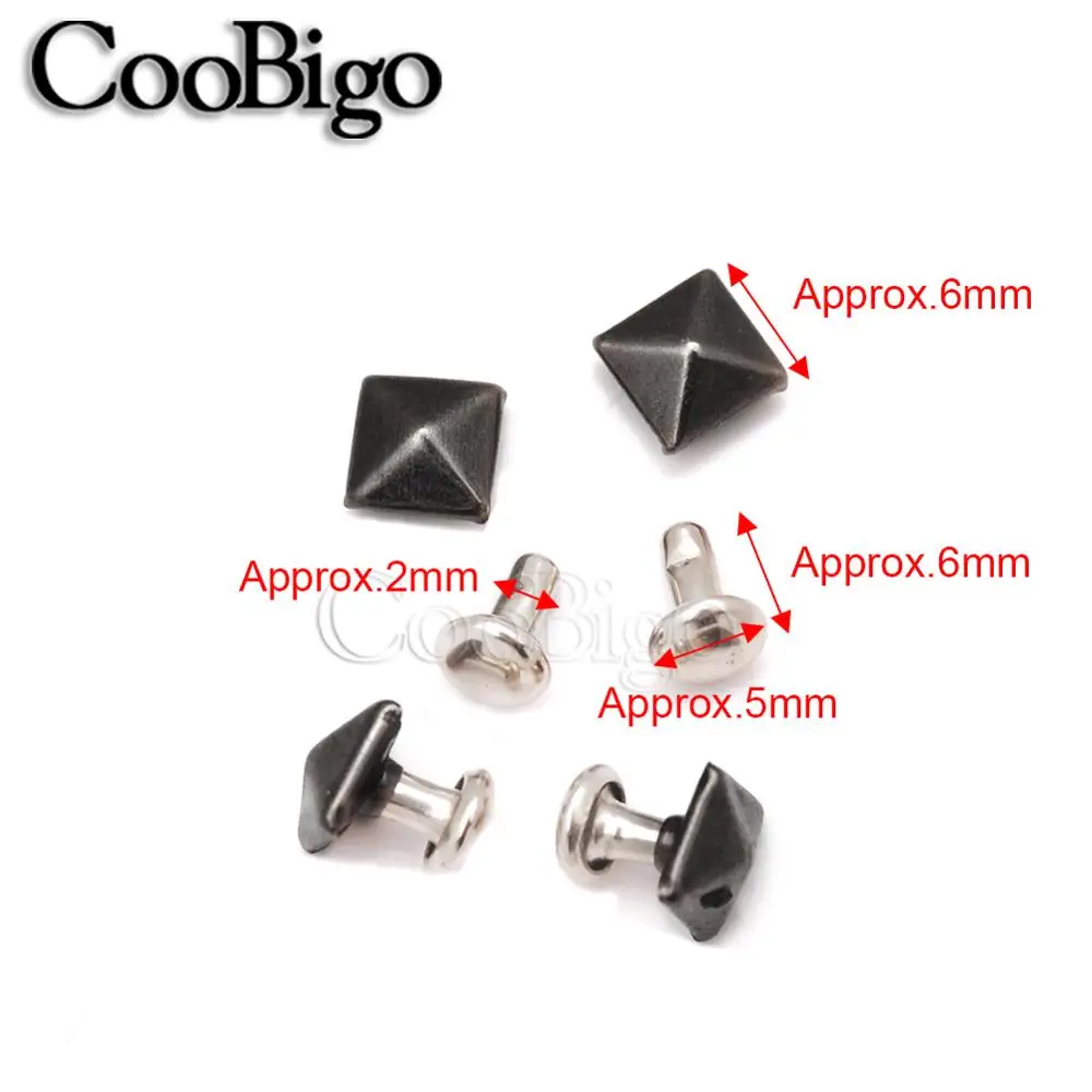 6mm Black Nickel 100 шт 6 мм~ 12 мм Пирамида квадратная основа Шипы Панк одежды заклепки кепки шпильки для шляпы джинсы обувь кожаный колпачок мешок Diy аксессуар для рукоделия - Цвет: 6mm Black Nickel