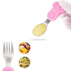 Baby Gadgets Tableware Set Children Utensil Stainless Steel Toddler Dinnerware Cutlery Cartoon Infant Food Feeding Spoon Fork