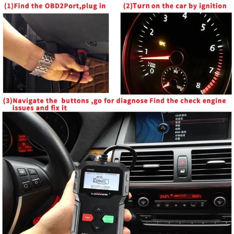 Диагностический инструмент KONNWEI KW590 Автомобильный сканер OBD2 поддержка