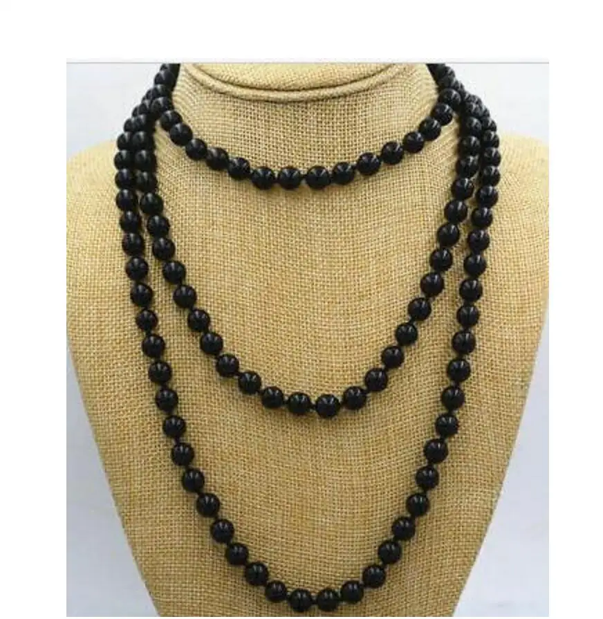 Free Shipping on sale natural 8mm Round Black Onyx Gemstone Bead gems Necklace 50&quot long | Украшения и аксессуары
