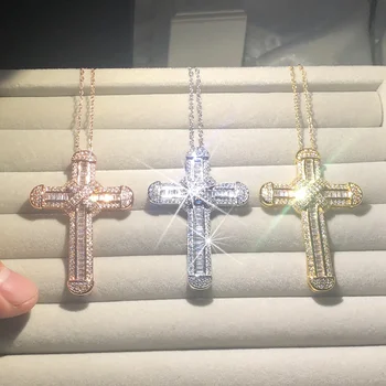 

Three styles 925 Silver Exquisite Bible Jesus Cross Pendant Necklace Women men Crucifix Charm Simulated Platinum Diamond Jewelry