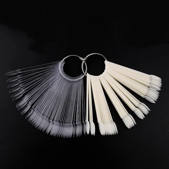 

Fan-shaped False Nail Tips White Clear Nail Art Display Practice Sticks Tool With Metal Ring Holder MKXJ