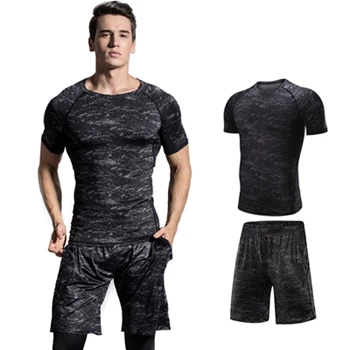 2piece set Для Мужчин's одежда для бега 5 шт./компл. Спортивное компрессионное белье костюмы компрессионный спортивный костюм быстросохнущая тренажерный зал джоггеры размера плюс 4XL - Цвет: 2piece set