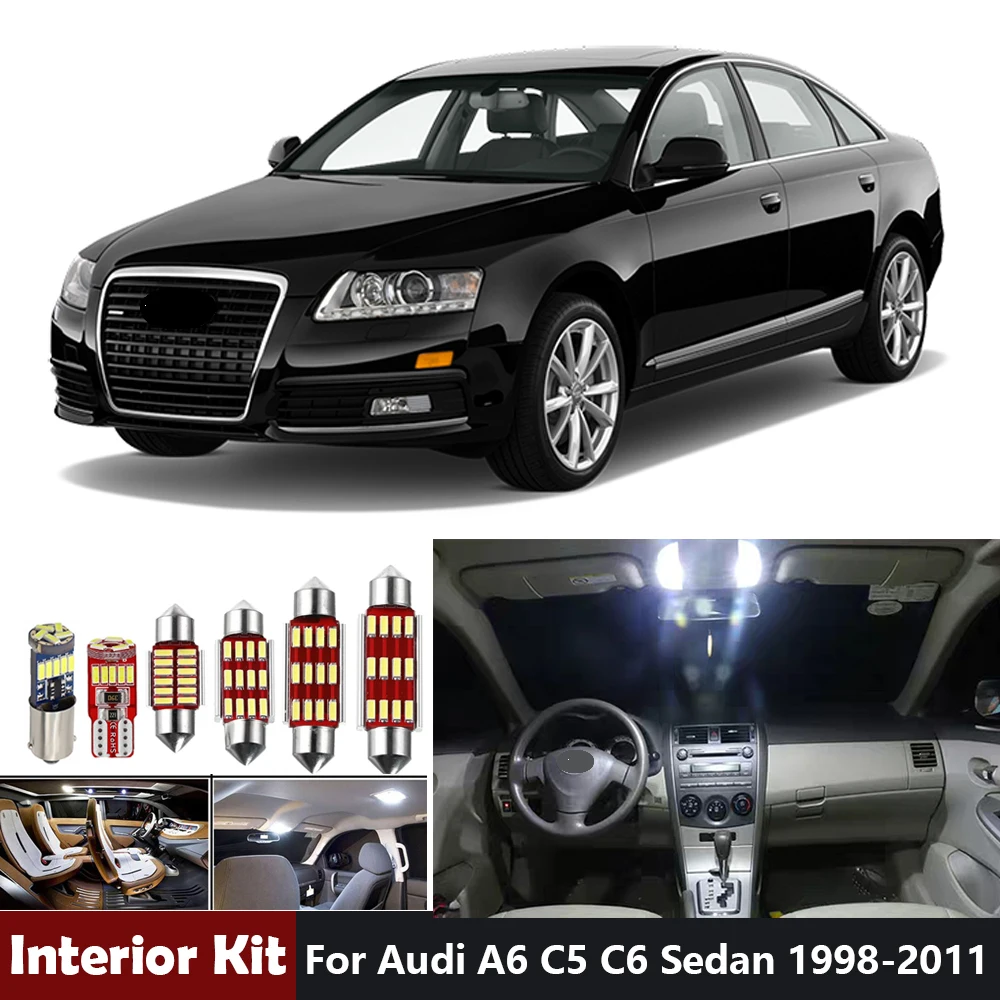 

White Canbus Car LED Bulbs Interior Lighting Kit For Audi A6 C5 C6 Sedan (1998-2011) Dome Trunk Vanity Mirrors Light