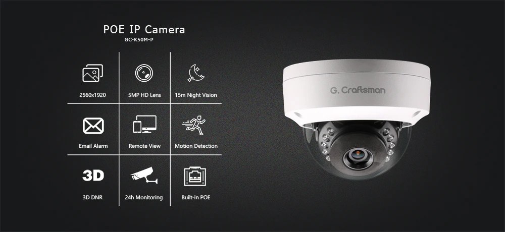 G. Craftsman 5MP POE HD IP Камера открытый Водонепроницаемый инфракрасный ночное видение ONVIF 2,6 CCTV видеонаблюдения безопасности P2P электронной почты
