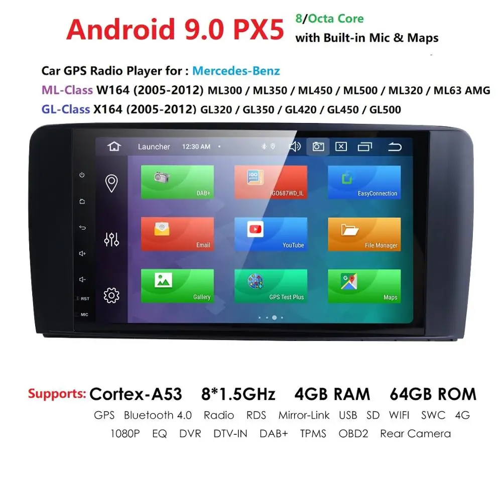 Best DSP IPS Android 9.0 4G 64G car GPS For Mercedes Benz ML GL W164 ML350 ML500 GL320 X164 ML280 GL350 GL450 radio stereo navigation