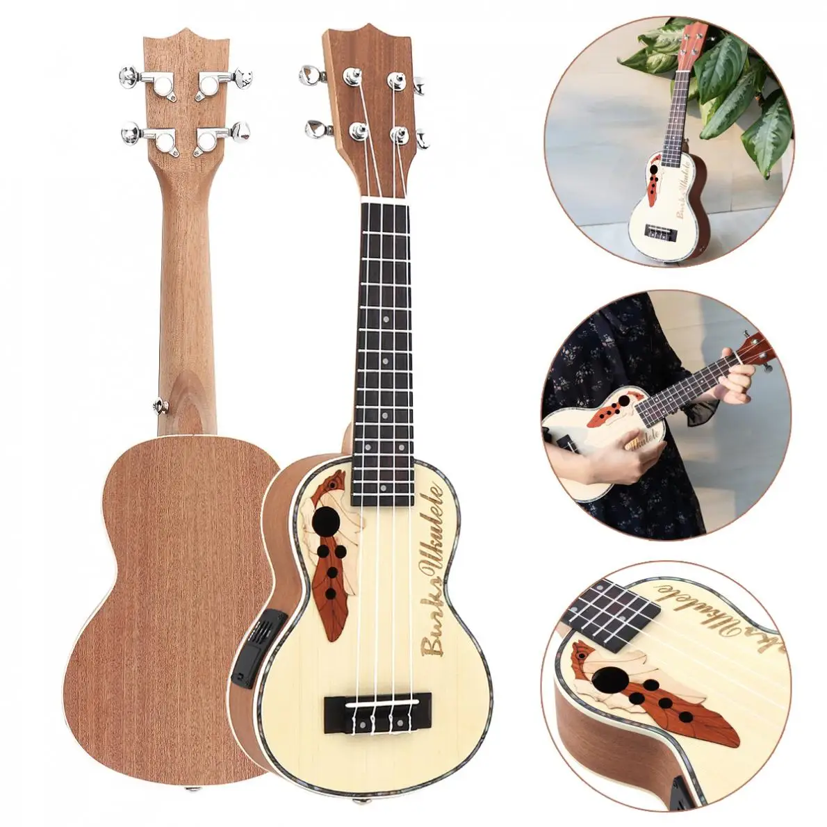 Укулеле 21 дюймов Ель эквалайзер сопрано Ukelele 15 Лада электроакустическая 4 струны гитара со встроенным эквалайзером пикап Горячая Распродажа
