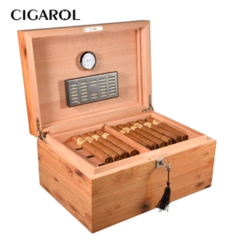

CIGAROL Large Cigar Cabinet with Digital Hygrometer and Metal Humidifier Cedarwood Cigar Box for Club Desktop 2-Layers Humidor
