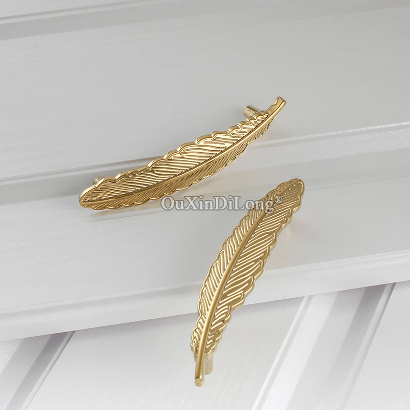 

1PCS Feather Brass Furniture Handle Antique Furniture Door Pens Drawer Pulls Kitchen Cabinet Handles & Knobs GF440