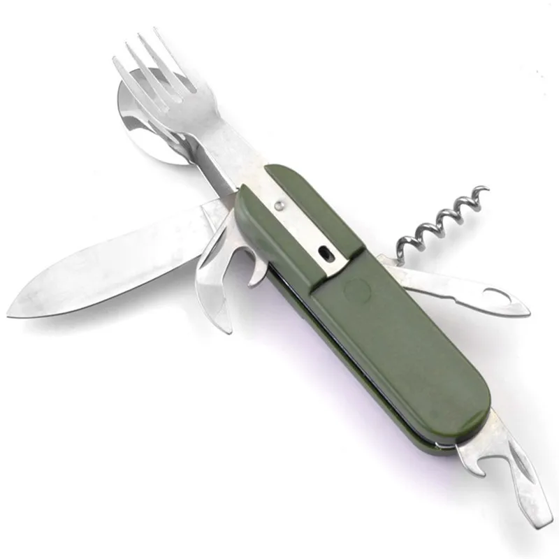 

7 In 1 Multi Tool Folding Tableware Camping Gear Outdoor Equipment Stainless Steel Dinnerware Cutlery Cycling Pocket Tools