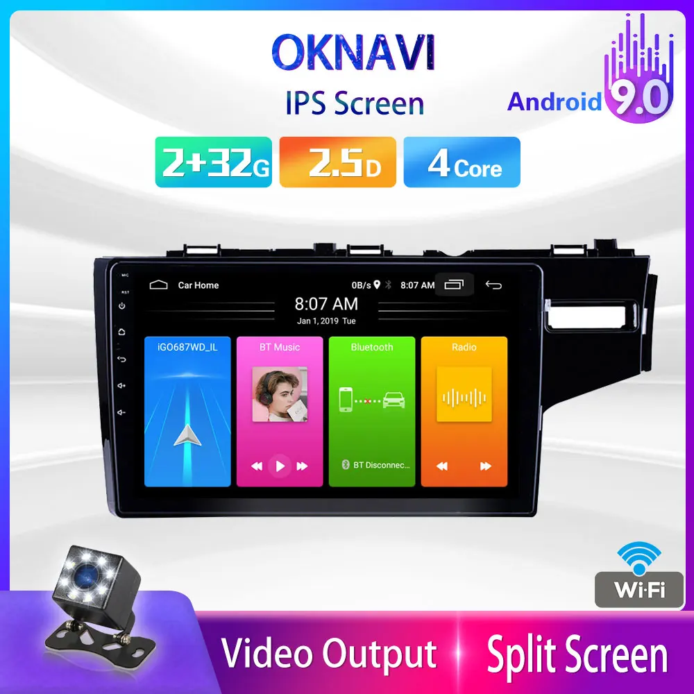 

OKNAVI 10" Android 9.0 Smart Car Radio Multimedia Player For Honda FIT JAZZ Left Right 2014-2015 Stereo 4G+WiFi GPS 2 din No DVD