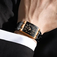 FNGEEN Hardlex Reloj de pulsera cuadrado para hombre, cronógrafo de cuarzo, resistente al agua, para negocios, Unisex