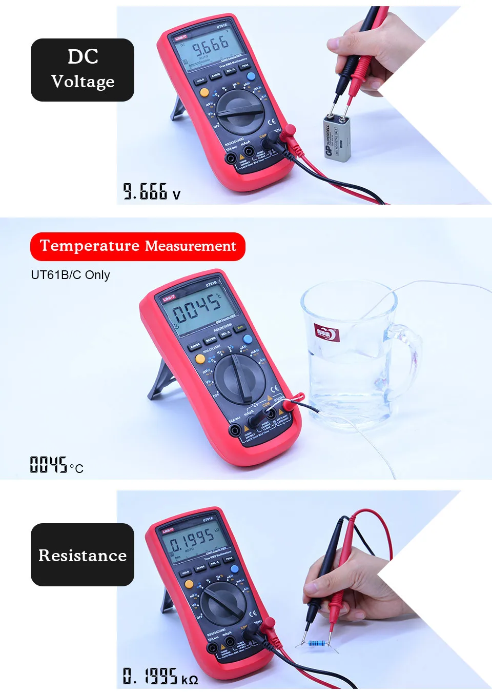 UNI-T Цифровой мультиметр UT61A/B/C/D/E; AC DC Вольт Ток Ом метр; Емкость Частота диода непрерывность зуммер тест удержания данных