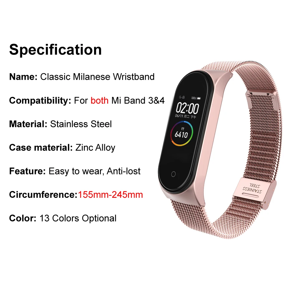 Металлический браслет для Xiaomi Mi Band 4/3 ремешок из нержавеющей стали MiBand