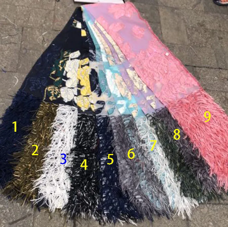 

9-color Jacquard weave feather jacquard with stone embroidered lace fabric African lace fabric French gauze wedding dress fabric