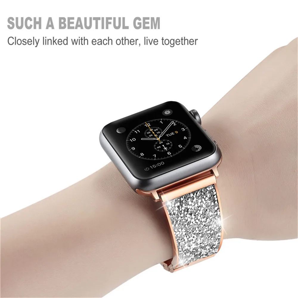 Браслет из нержавеющей стали 40 44 мм для Apple Watch Band 5 Сменный ремешок с бриллиантами 38 42 мм для IWatch 4 3 2 1 Аксессуары