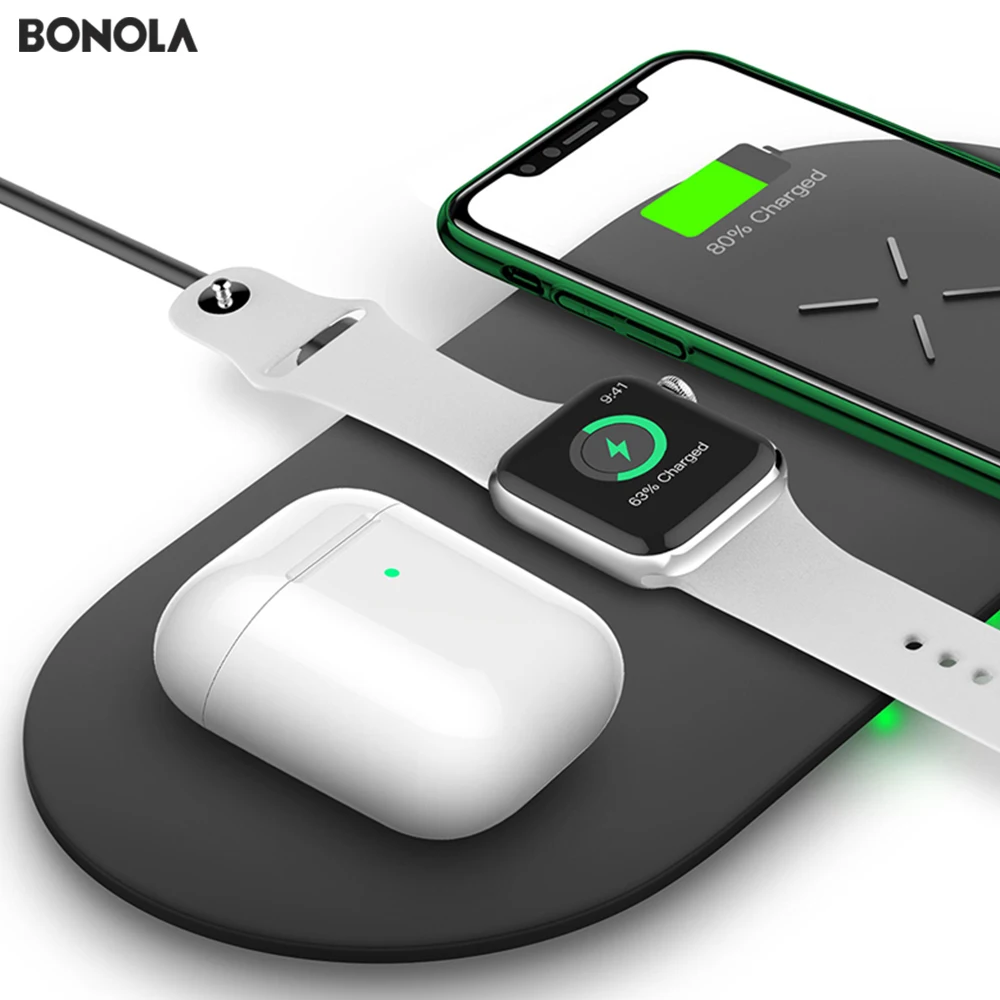 Bonola 3 In1 Wireless Charging Pad For iPhone 11Pro/11/XAR/XS The