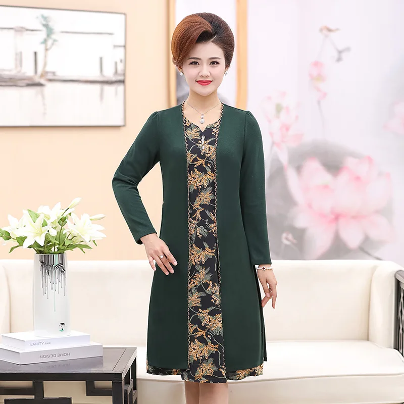 

Middle-aged WOMEN'S Coat New Style Mom Spring Clothing Set Large Size Loose-Fit Mid-length Two-Piece Clothes 40-Year-Old 50