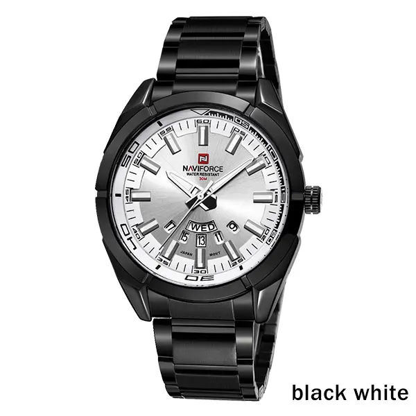 NAVIFORCE новые мужские лучшие часы мужские часы, все стальные мужские часы, кварцевые часы, мужские стальные часы, автоматический браслет даты - Цвет: White - Black