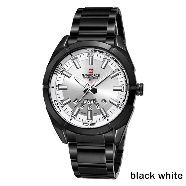 White - Black NAVIFORCE новые мужские лучшие часы мужские часы, все стальные мужские часы, кварцевые часы, мужские стальные часы, автоматический браслет даты - Цвет: White - Black