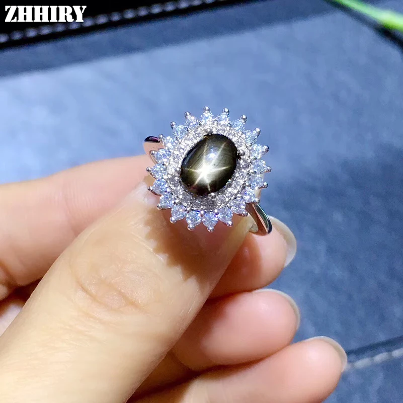ZHHIRY Подлинная натуральная Звезда Сапфир 925 серебро для женщин кольца драгоценный камень кольцо Настоящее драгоценное прекрасное ювелирное изделие