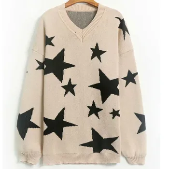 

New V-neck Pentagonal Jacquard Pullover in Autumn and Winter 2019 Women's Fashion Korean Version Women's Sweaters