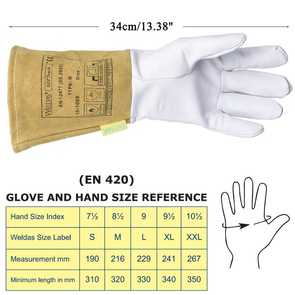 TIG Welding Gloves 34cm(13.4") Goatskin Palm Cowhide - Image 3