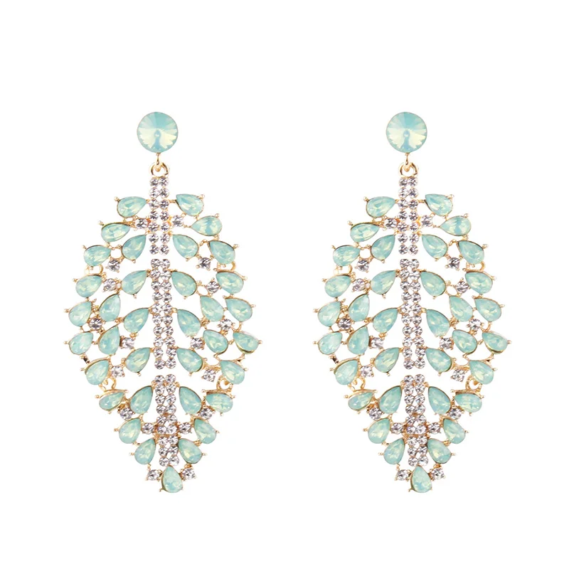 opal green LUBOV элегантные разноцветные акриловые серьги-подвески в виде листьев с кристаллами подвеска петли Висячие серьги для женщин вечерние ювелирные изделия Новинка - Окраска металла: opal green