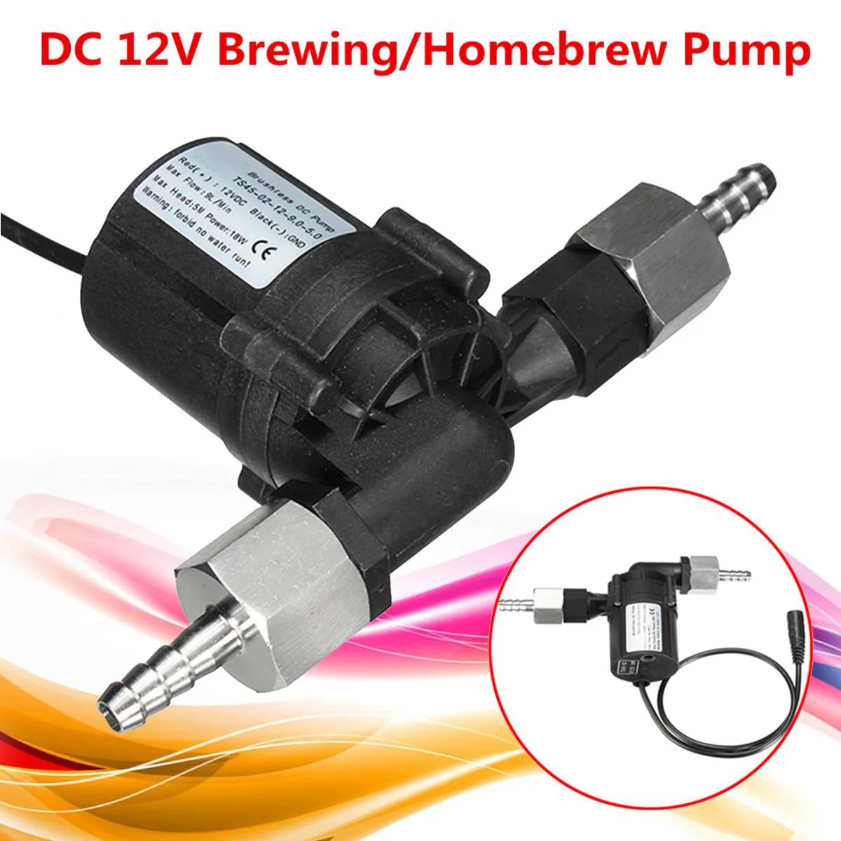DC12V Brewing Beer Pump Circulation Brushless With Fitting Set For Homebrew Tool 