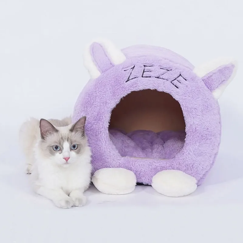 

Pet Semi Closed Rabbit Cat House Winter Warm Cave Nest Shape House Sleeping Bed For Puppy And Cats Christmas Gift Cat Small Dog