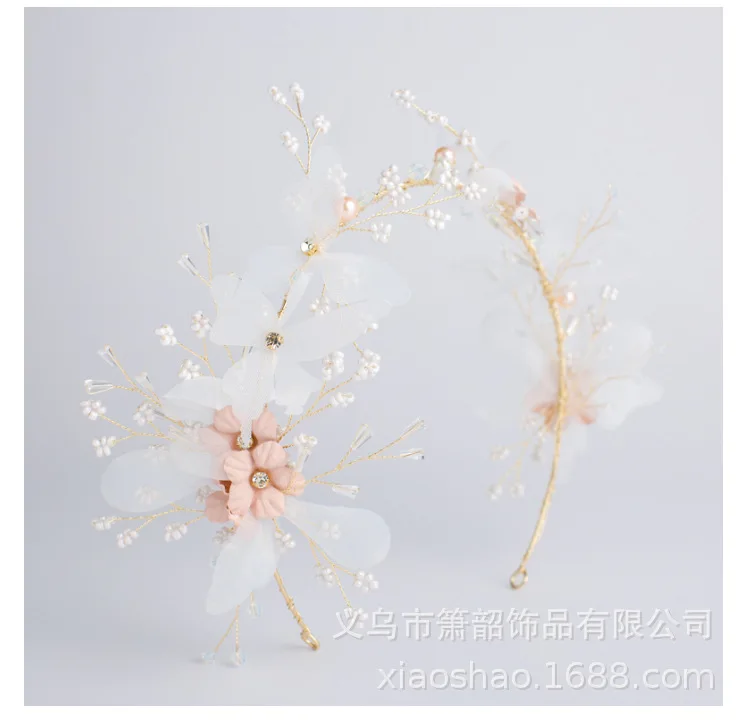 Bride Accessories Entirely Handmade Headdress Pearl Crystal Man-made Diamond Fabric Flower Weaving Headdress Korean Style Weddin